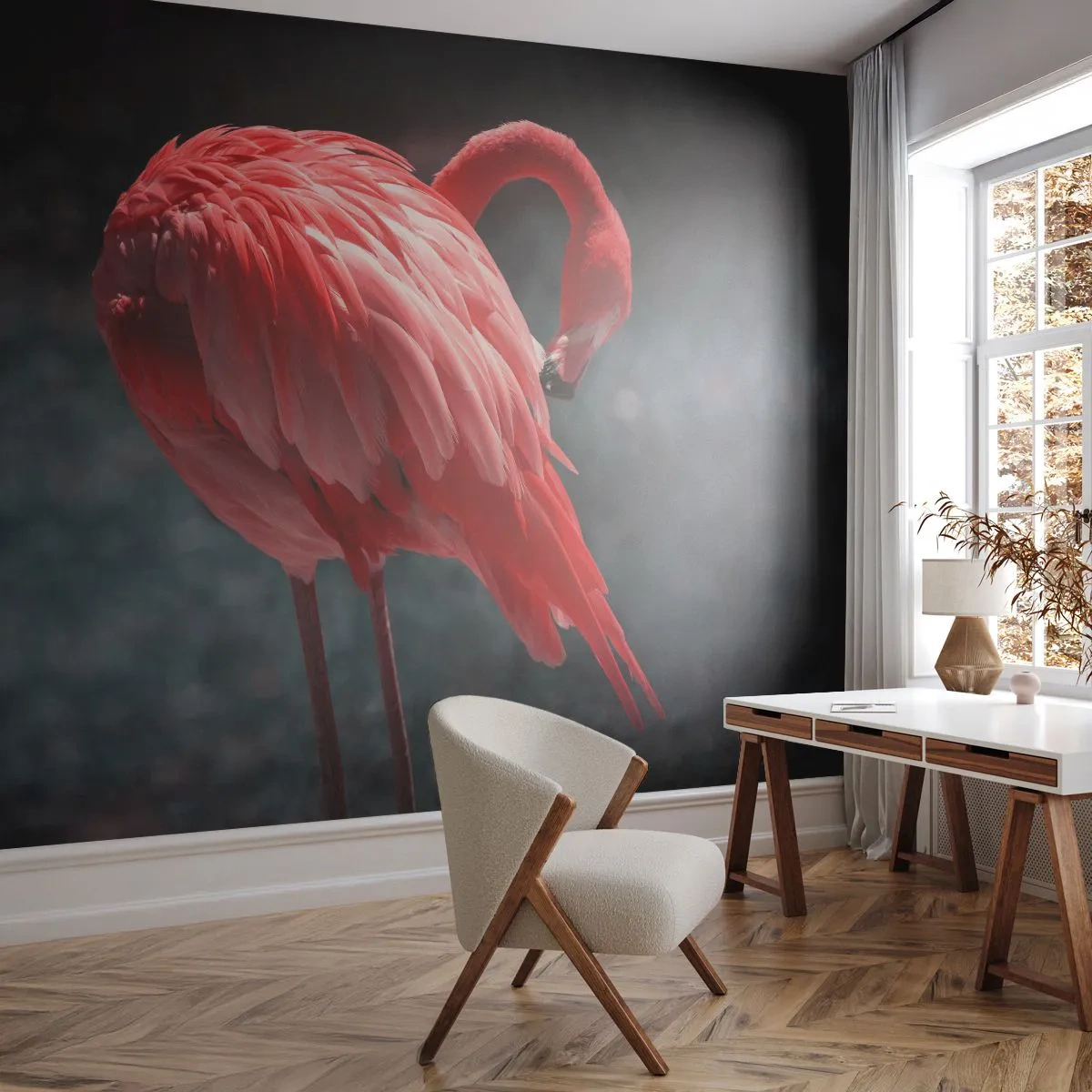 Fototapeta Premium Canvas - Karmazynowy poemat natury - Flaming, Ptak, Natura - 250x175 cm