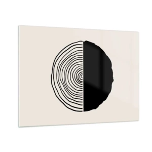 Obraz na szkle - Minimalistyczna grafika przekroju pnia drzewa w dwóch połowach - 70x50cm - Pół na pół - Nowoczesna dekoracja ścienna do salonu i sypialni ARTTOR