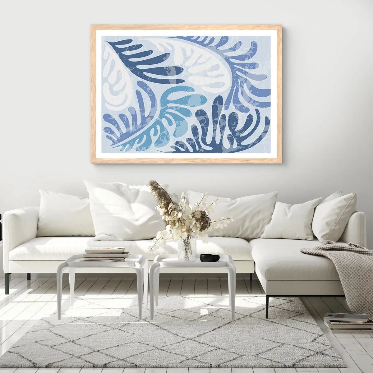 Plakat w ramie jasny dąb - Błękitne paprocie - 70x50 cm