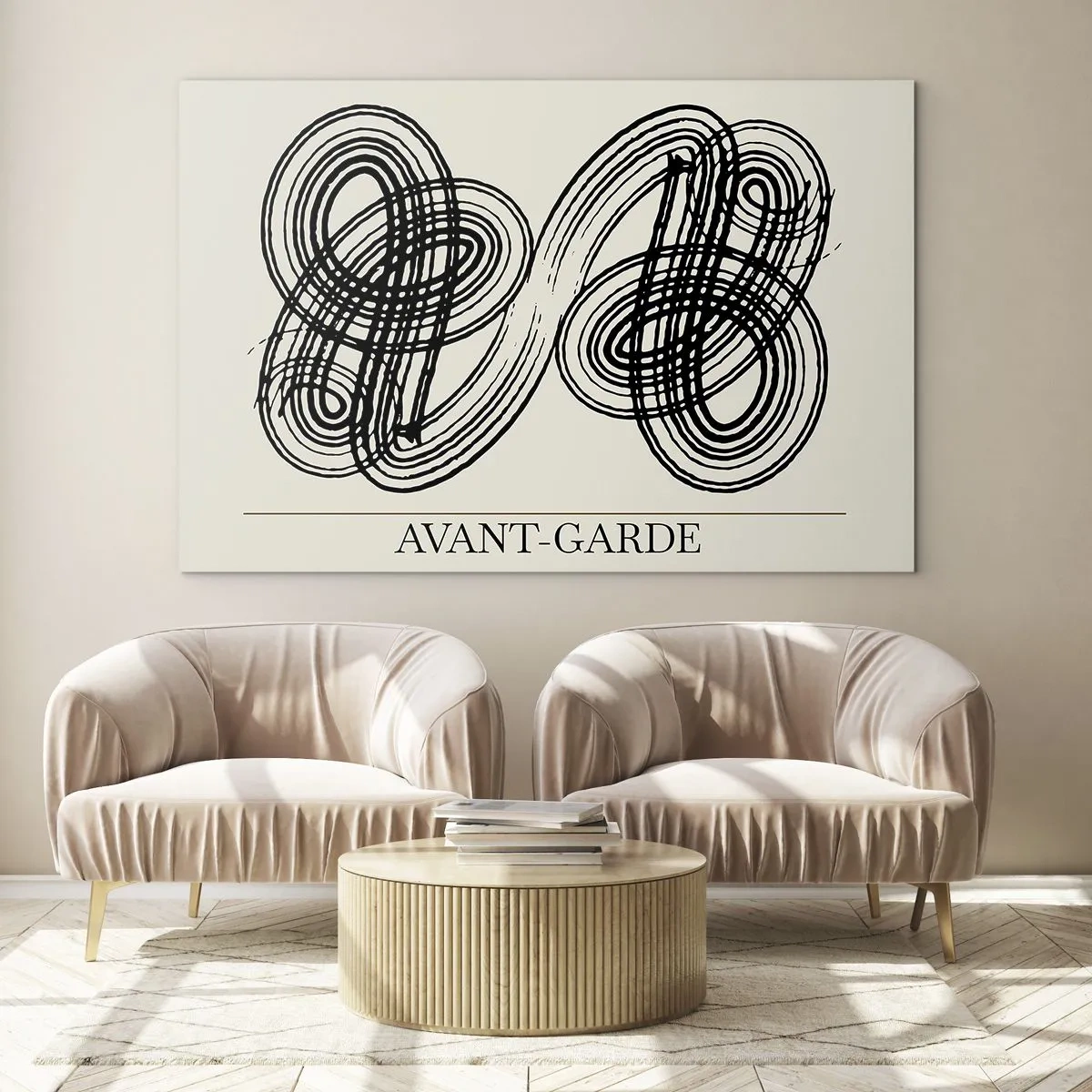 Obraz na szkle - Czarne awangardowe pętle i linie na jasnym tle - 70x50cm - Wyszło spontanicznie - Nowoczesna dekoracja ścienna do salonu i sypialni ARTTOR