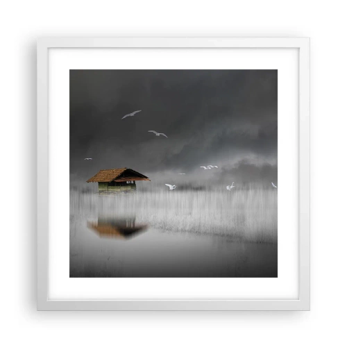 Plakat w białej ramie - Schronienie przed deszczem - 40x40 cm