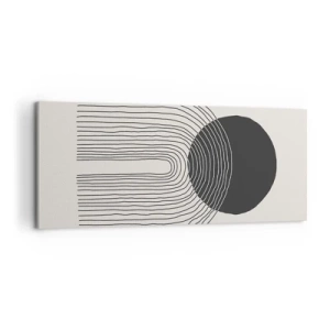Obraz na płótnie - Abstrakcyjny wzór z liniami i czarnym kołem na jasnym tle - 120x50cm - Drżenie i pewność - Nowoczesna dekoracja ścienna do salonu i sypialni ARTTOR