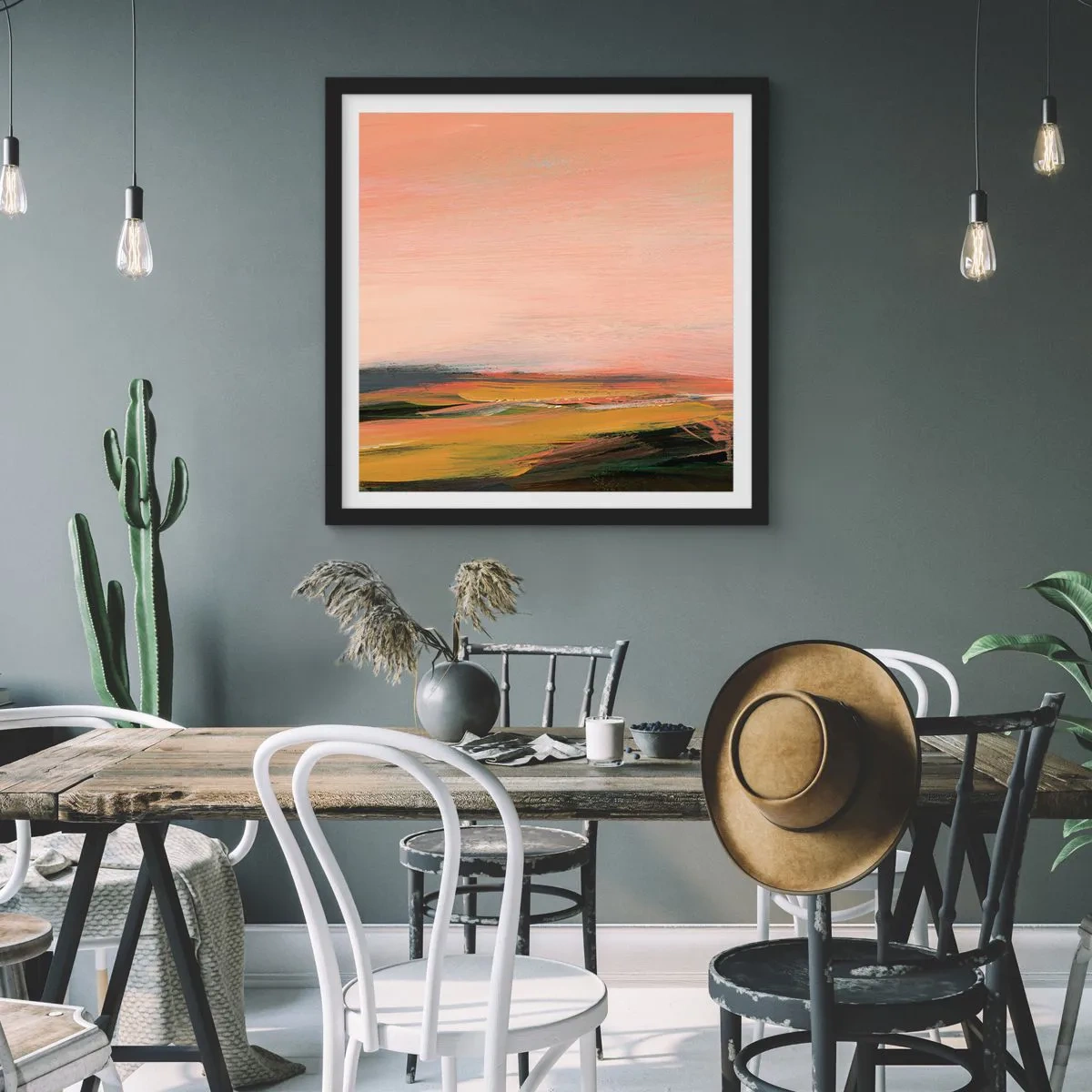 Plakat w czarnej ramie - W różowej tonacji - 60x60 cm