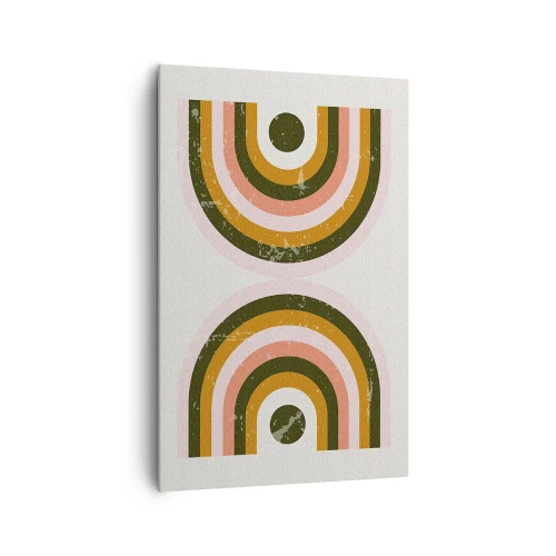 Obraz na płótnie - Symetryczna abstrakcja geometryczna w odcieniach ziemistych i pastelowych - 80x120cm - Abstrakcja bliźniacza - Nowoczesna dekoracja ścienna do salonu i sypialni ARTTOR