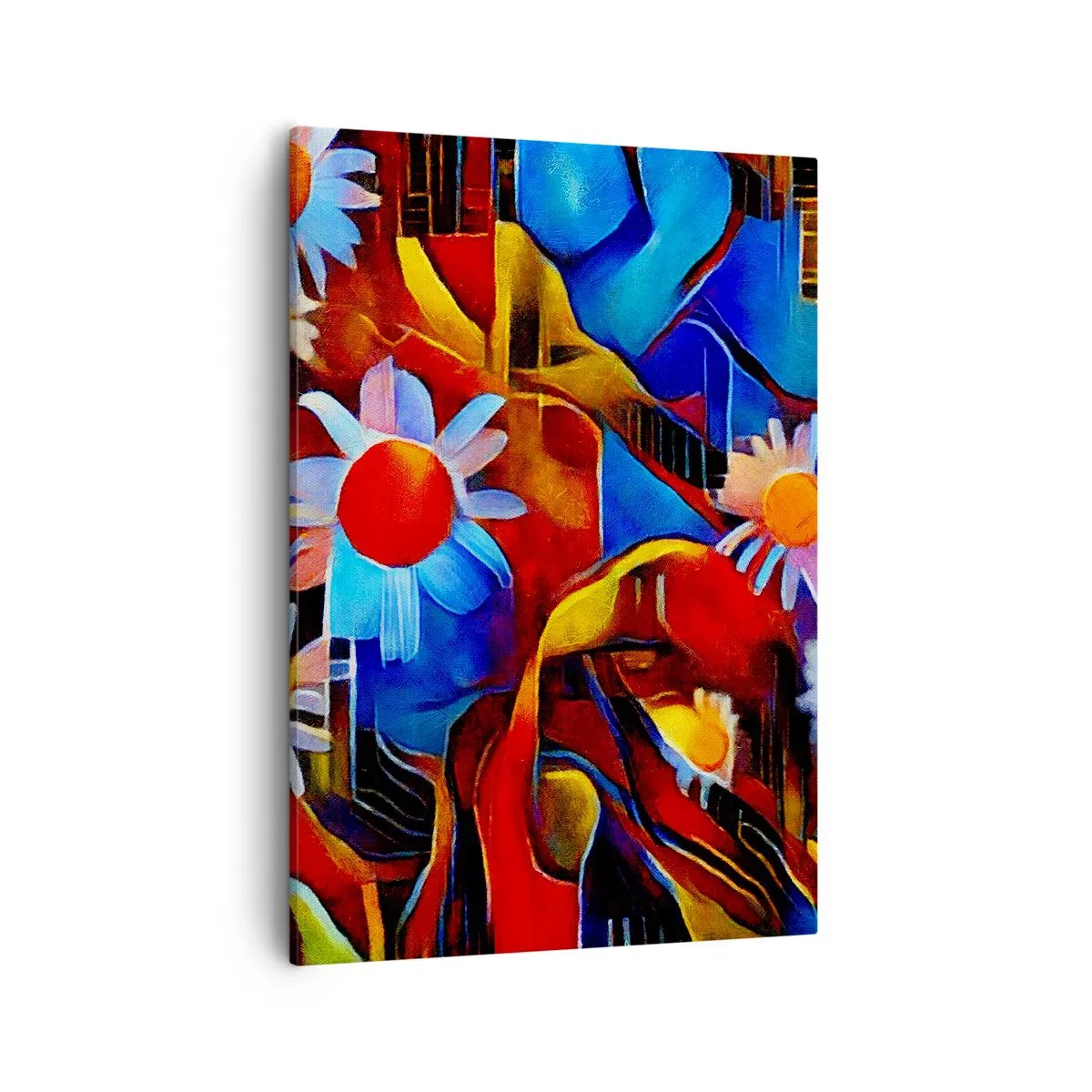 Obraz na płótnie - Kolorowa abstrakcja z kwiatami w żywych barwach - 50x70cm - Kolory życia - Nowoczesna dekoracja ścienna do salonu, kuchni i sypialni ARTTOR