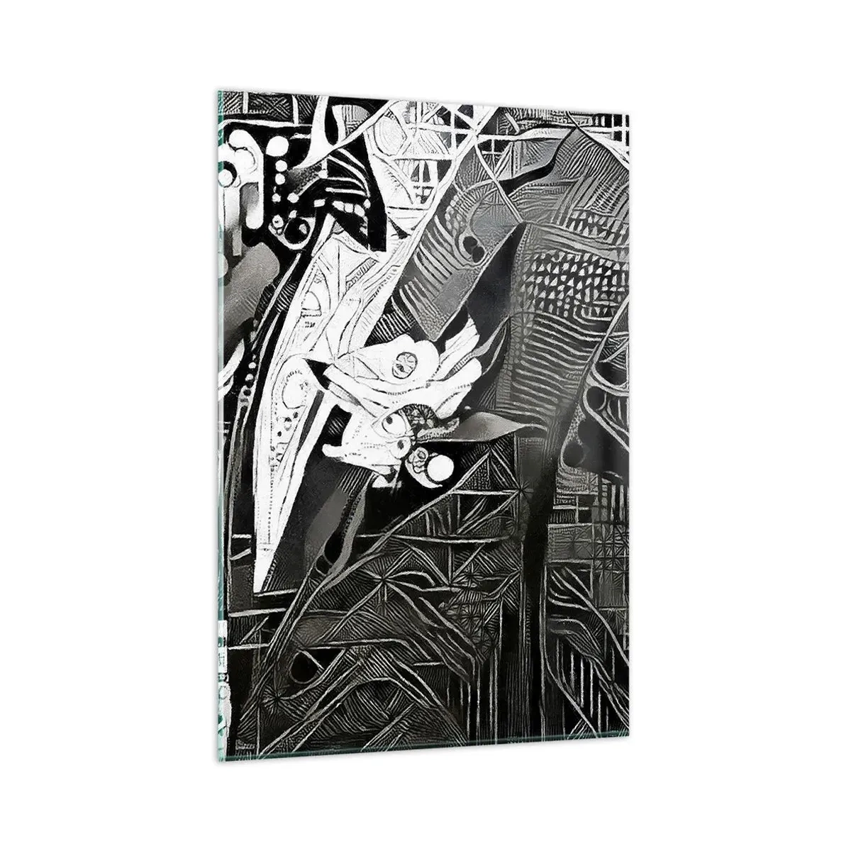 Obraz na szkle - Elegancka abstrakcja z mężczyzną w garniturze w czerni i bieli - 80x120cm - Tylko na pozór szary człowiek - Nowoczesna dekoracja ścienna do salonu i sypialni ARTTOR