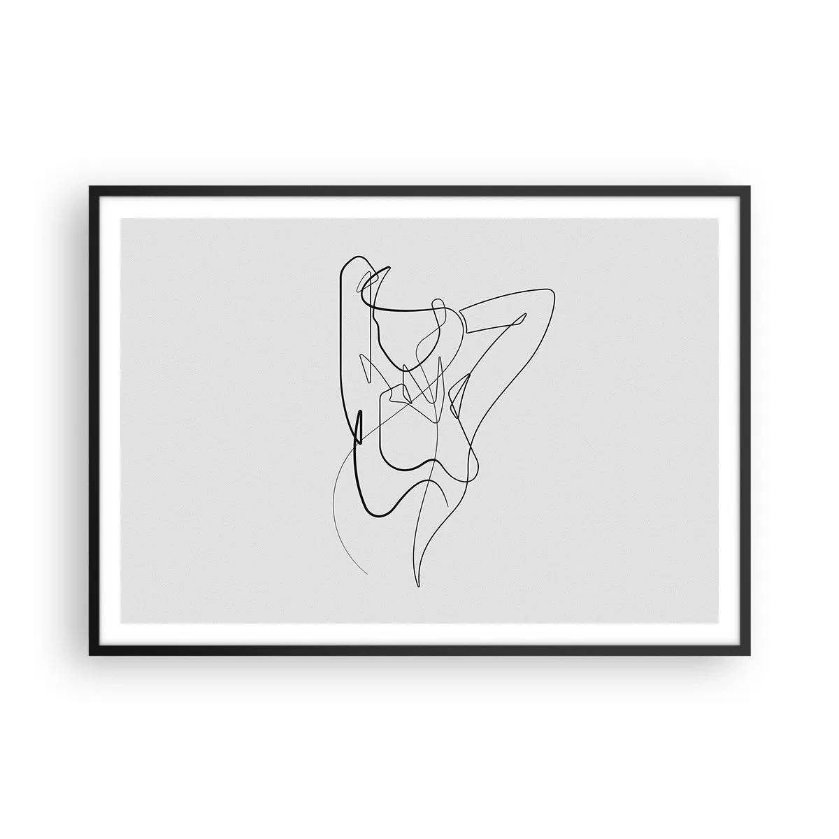 Plakat w czarnej ramie - Minimalistyczny kontur kobiecej sylwetki - 100x70cm - Naprawdę, jaka jesteś... - Nowoczesna dekoracja ścienna do salonu i sypialni ARTTOR