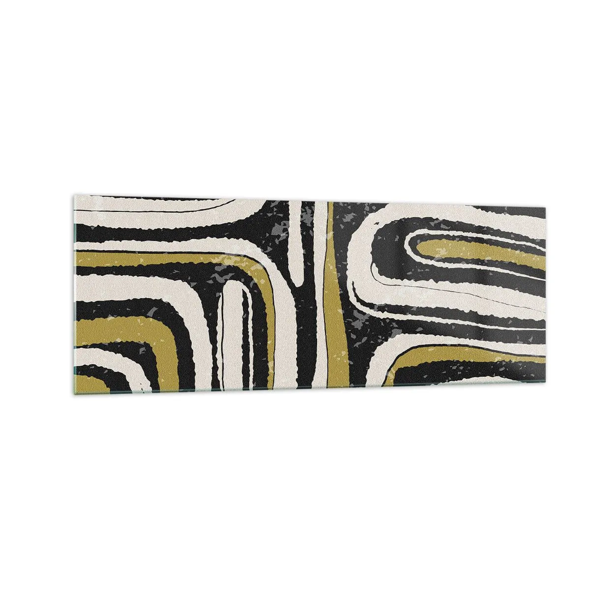 Obraz na szkle - Abstrakcyjny wzór w czerni, bieli i złocie - 140x50cm - Kompozycja: trakty i zaułki - Nowoczesna dekoracja ścienna do salonu i sypialni ARTTOR