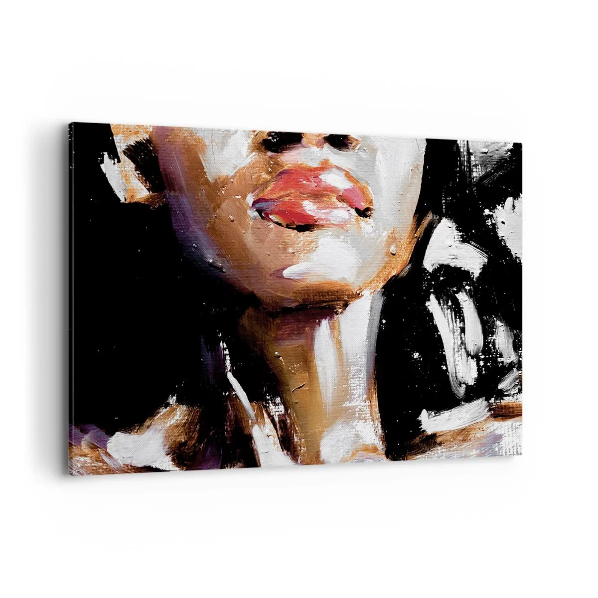 Obraz na płótnie - Portret kobiety w ekspresyjnym stylu malarskim na ciemnym tle - 120x80cm - Duma bez uprzedzeń - Nowoczesna dekoracja ścienna do salonu, kuchni i sypialni ARTTOR