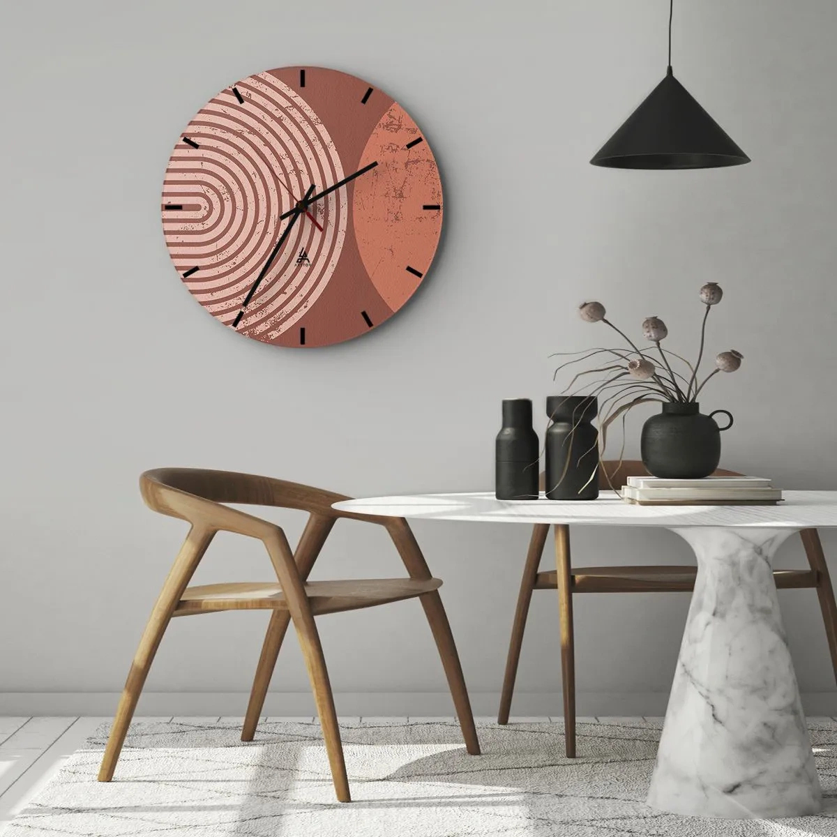 Zegar ścienny - Geometria okręgów w odcieniach terakoty i różu - 30x30cm - Bliska relacja - Nowoczesna dekoracja ścienna do salonu, kuchni i sypialni ARTTOR
