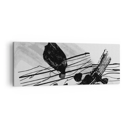 Obraz na płótnie - Czarno-biała abstrakcyjna kompozycja z organicznymi kształtami - 140x50cm - Czarno-biała abstrakcja organiczna - Nowoczesna dekoracja ścienna do salonu i sypialni ARTTOR