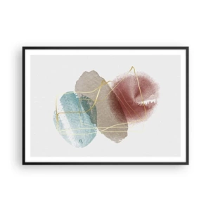 Plakat w czarnej ramie - Abstrakcyjne formy z delikatnymi kolorami i złotymi liniami - 100x70cm - Korale przestrzeni - Nowoczesna dekoracja ścienna do salonu i sypialni ARTTOR