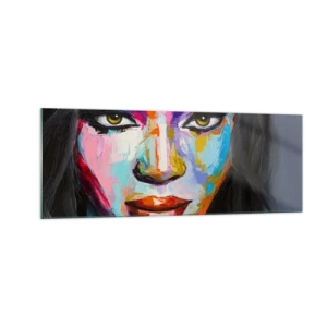 Obraz na szkle - Kolorowy portret kobiety z intensywnym spojrzeniem - 140x50cm - Nie sposób oderwac oczu - Nowoczesna dekoracja ścienna do salonu i sypialni ARTTOR
