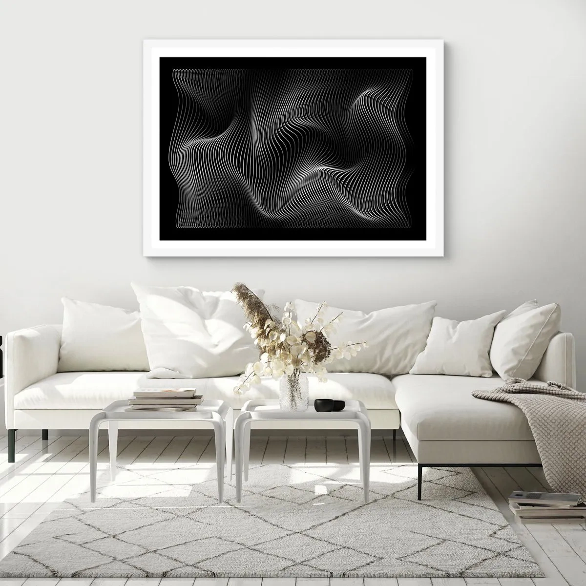 Plakat w białej ramie - Taniec światła w przestrzeni - 91x61 cm