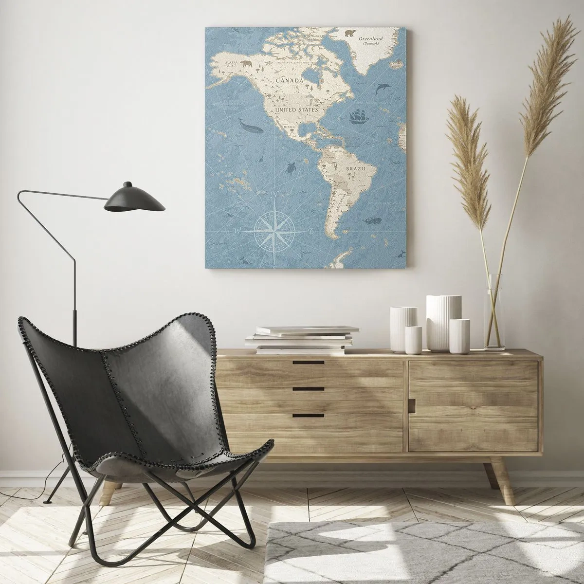 Obraz na szkle - Stylizowana mapa świata na niebieskim tle - 50x70cm - Świat w zasięgu ręki - Nowoczesna dekoracja ścienna do salonu, kuchni i sypialni ARTTOR