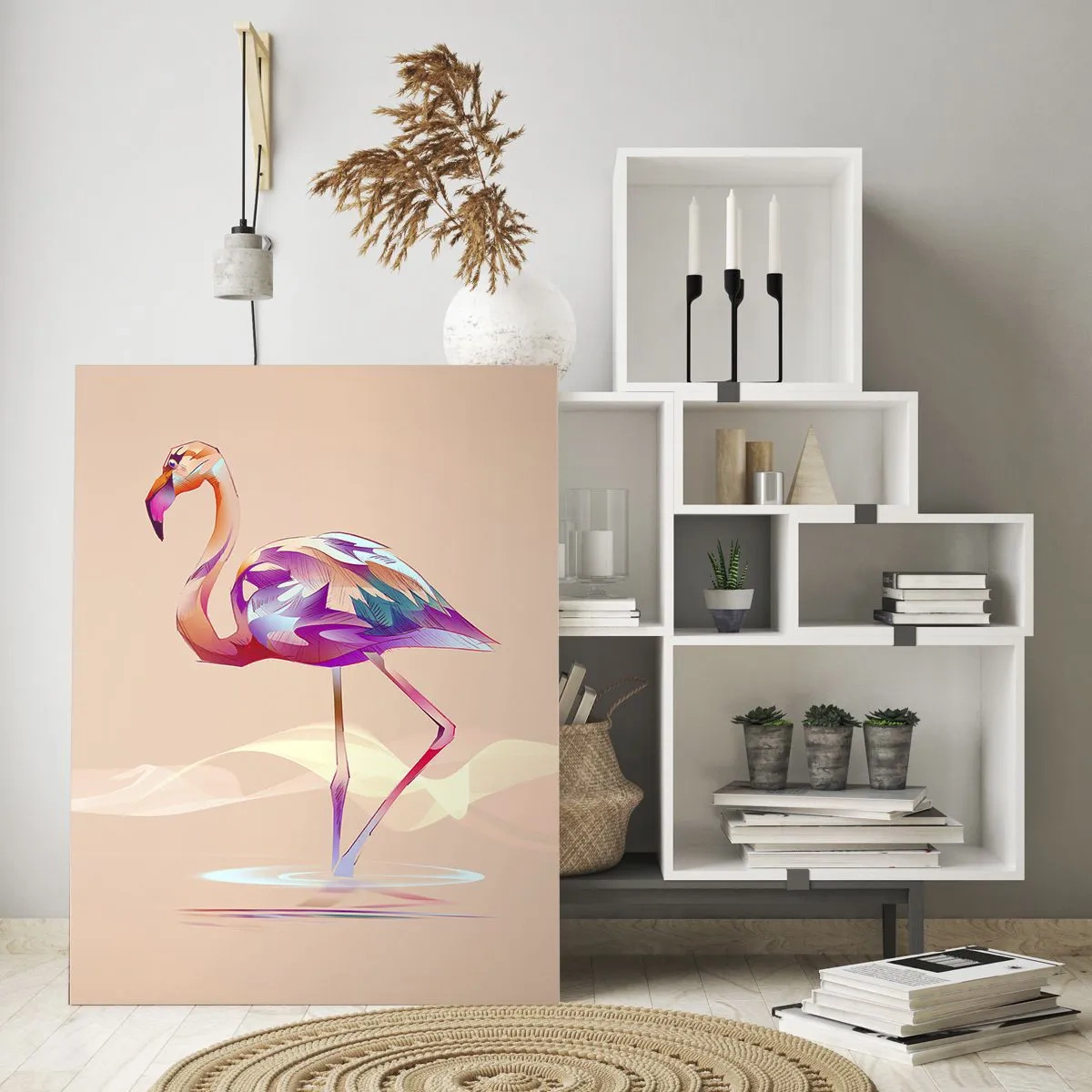 Obraz na szkle - Kolorowy flaming na pastelowym tle - 50x70cm - Ptak dobrych emocji - Nowoczesna dekoracja ścienna do salonu, kuchni i sypialni ARTTOR