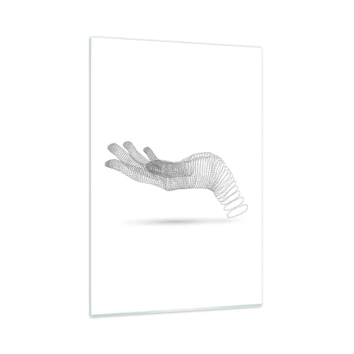 Obraz na szkle - Minimalistyczna ilustracja dłoni stworzona z czarnych kropek na białym tle - 80x120cm - Sprężysta dłoń - Nowoczesna dekoracja ścienna do salonu i sypialni ARTTOR