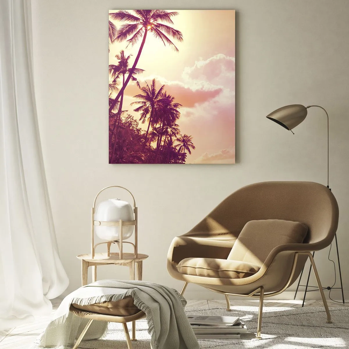 Obraz na szkle - Tropikalne palmy w świetle zachodzącego słońca na różowym niebie - 50x70cm - Musisz wybrać - Nowoczesna dekoracja ścienna do salonu, kuchni i sypialni ARTTOR