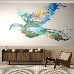 Fototapeta Standard Eco - Ptak z krajobrazem natury w akwarelowym stylu - 100x70cm - Na skrzydłach natury - Nowoczesna dekoracja ścienna do salonu i sypialni ARTTOR