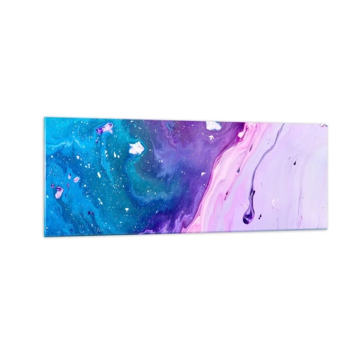 Obraz na szkle - Abstrakcja w kolorach fioletu i turkusu inspirowana kontrastami - 140x50cm - Yin i yang - Nowoczesna dekoracja ścienna do salonu i sypialni ARTTOR