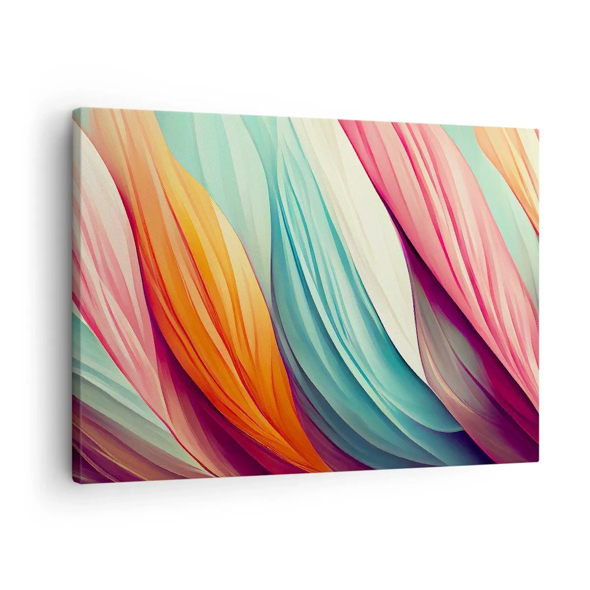 Obraz na płótnie - Abstrakcyjne linie w pastelowych i żywych barwach - 70x50cm - Tęczowy splot - Nowoczesna dekoracja ścienna do salonu i sypialni ARTTOR