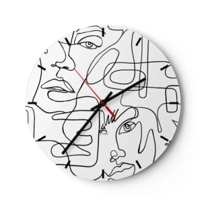 Zegar ścienny - Minimalistyczne szkice twarzy w stylu line art na białym tle - 30x30cm - W splątanych emocjach - Nowoczesna dekoracja ścienna do salonu, kuchni i sypialni ARTTOR