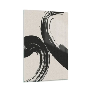 Obraz na szkle - Dynamiczne pociągnięcia pędzla w czerni na jasnym tle - 80x120cm - Zamaszyście i koliście - Nowoczesna dekoracja ścienna do salonu i sypialni ARTTOR