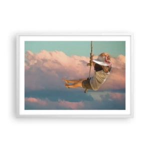 Plakat w białej ramie - Zabawa w obłokach - 70x50 cm