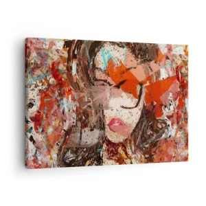 Obraz na płótnie - Abstrakcyjny portret kobiety w intensywnych barwach - 70x50cm - Naprawdę, jaka jesteś, nie wie nikt - Nowoczesna dekoracja ścienna do salonu i sypialni ARTTOR