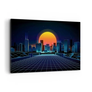 Obraz na płótnie - Futurystyczna panorama miasta w stylu neonowym - 120x80cm - Wciąż chcesz do realu? - Nowoczesna dekoracja ścienna do salonu, kuchni i sypialni ARTTOR