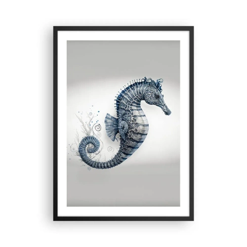 Plakat w czarnej ramie - Detaliczna ilustracja konika morskiego na jasnym tle - 50x70cm - Subtelny żart natury - Nowoczesna dekoracja ścienna do salonu i sypialni ARTTOR
