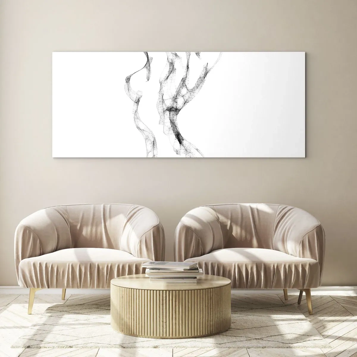 Obraz na szkle - Delikatne, abstrakcyjne linie przypominające smugi dymu na jasnym tle - 120x50cm - Piękna i silna - Nowoczesna dekoracja ścienna do salonu i sypialni ARTTOR