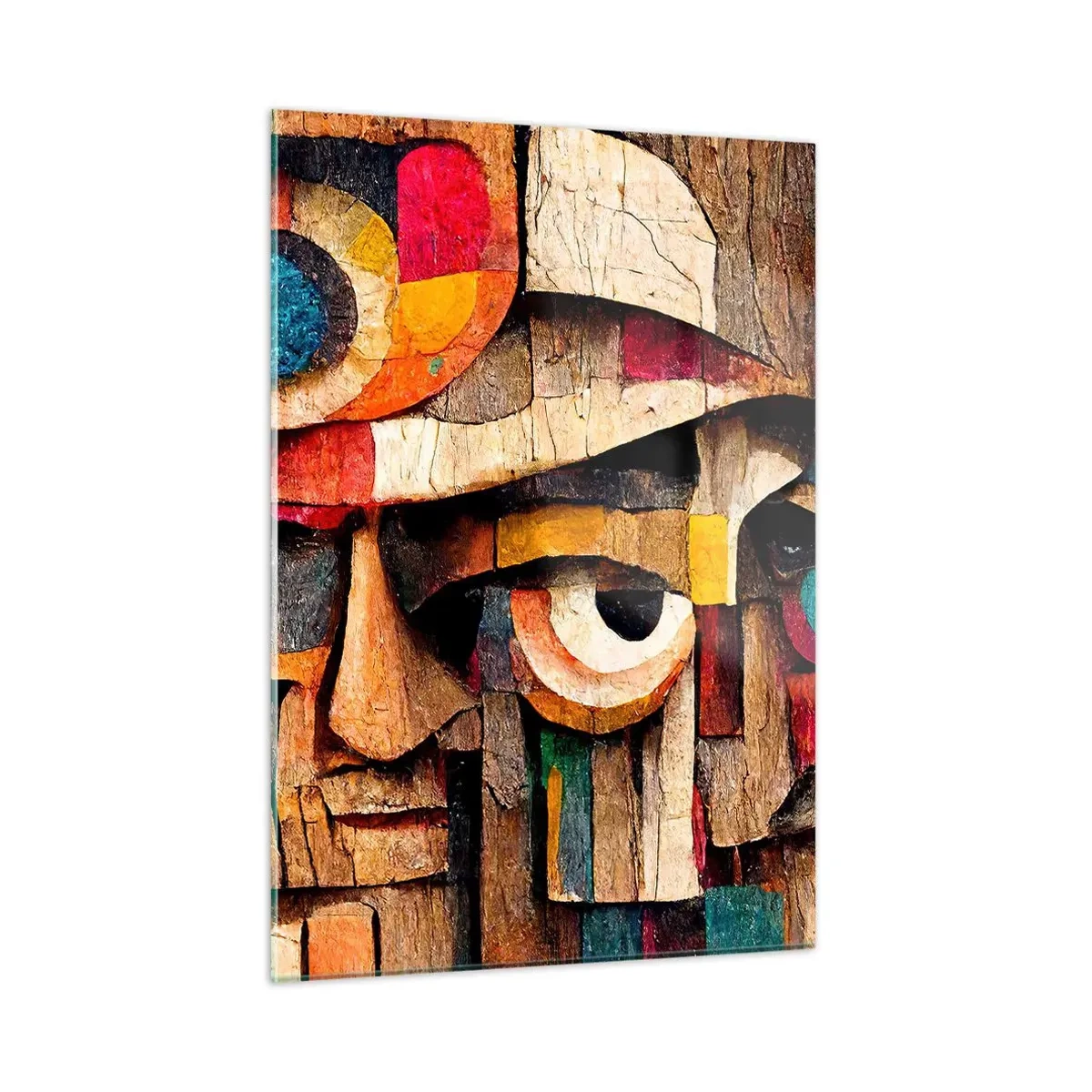 Obraz na szkle - Kolorowe geometryczne twarze w stylu abstrakcyjnym - 50x70cm - Widzę cię… - Nowoczesna dekoracja ścienna do salonu, kuchni i sypialni ARTTOR