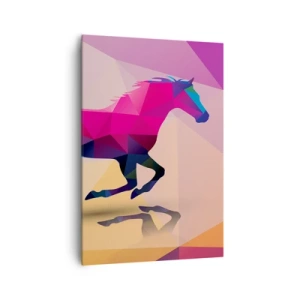 Obraz na płótnie - Geometryczna sylwetka galopującego konia w żywych kolorach - 70x100cm - Kubizm wciąż żywy - Nowoczesna dekoracja ścienna do salonu i sypialni ARTTOR