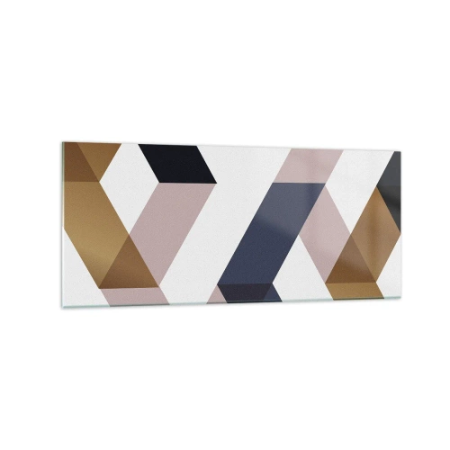 Obraz na szkle - Geometryczne wzory w odcieniach złota i granatu - 120x50cm - Płaszczyzny i kąty - Nowoczesna dekoracja ścienna do salonu i sypialni ARTTOR