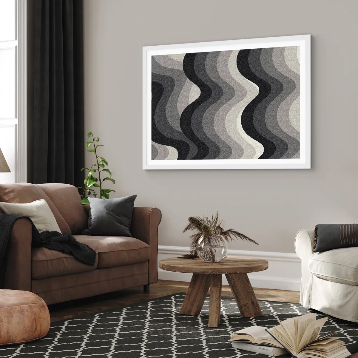 Plakat w białej ramie - Fala za falą - 100x70 cm