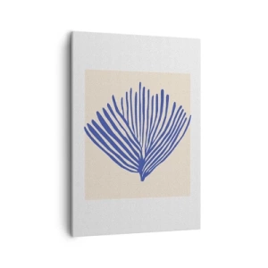 Obraz na płótnie - Minimalistyczna grafika przedstawiająca liść palmy w odcieniu błękitu - 50x70cm - Niebieski wachlarz - Nowoczesna dekoracja ścienna do salonu, kuchni i sypialni ARTTOR