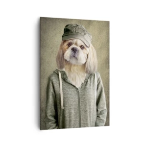 Obraz na płótnie - Stylizowane portrety lwa, psa i słonia w eleganckich ubraniach - 70x100cm - Wolę luzik - Nowoczesna dekoracja ścienna do salonu i sypialni ARTTOR