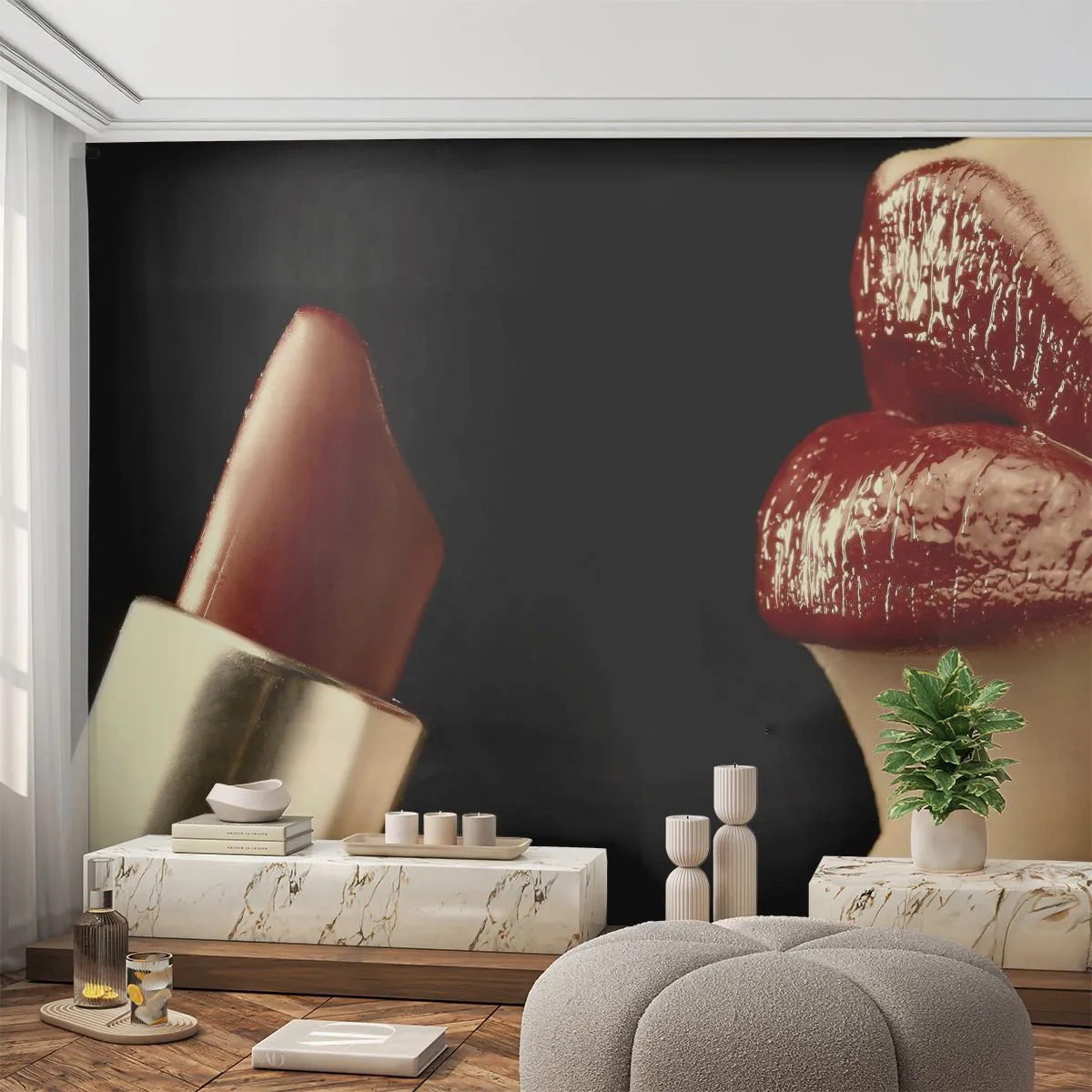 Fototapeta Premium Canvas - Zmysłowość i blask karminu - Ludzie, Kobieta, Makijaż - 250x175 cm