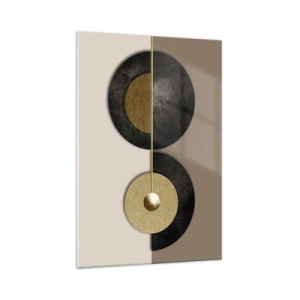 Obraz na szkle - Abstrakcyjne koła w odcieniach złota i brązu - 70x100cm - Wariacje wokół koła - Nowoczesna dekoracja ścienna do salonu i sypialni ARTTOR