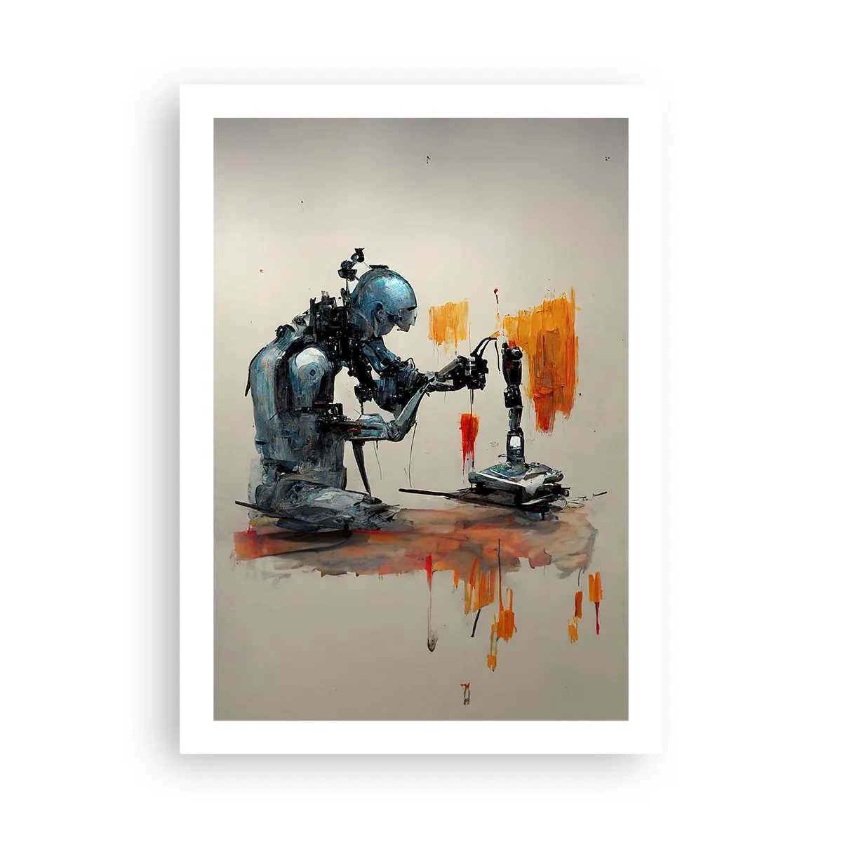 Plakat - Cybernetyczny robot w akcie tworzenia sztuki - 50x70cm - Już jutro… - Nowoczesna dekoracja ścienna do salonu, kuchni i sypialni ARTTOR