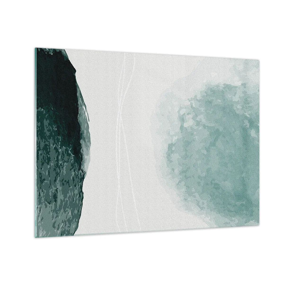 Obraz na szkle - Zielone abstrakcyjne kształty na jasnym tle przypominające mgłę - 70x50cm - Spotkanie z mgłą - Nowoczesna dekoracja ścienna do salonu i sypialni ARTTOR