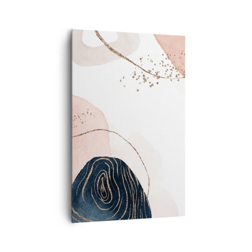 Obraz na płótnie - Abstrakcyjne kształty w odcieniach beżu i granatu ze złotymi detalami - 80x120cm - Wszystko płynie - Nowoczesna dekoracja ścienna do salonu i sypialni ARTTOR