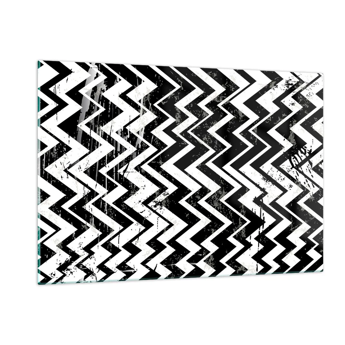 Obraz na szkle - Czarno-biały wzór zygzaków o dynamicznej kompozycji i teksturze - 120x80cm - Zyg-białe, zag-czarne - Nowoczesna dekoracja ścienna do salonu, kuchni i sypialni ARTTOR