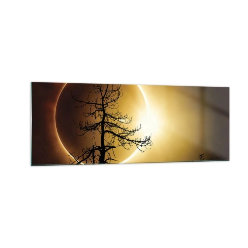 Obraz na szkle - Zaćmienie słońca z sylwetką drzewa na pierwszym planie - 140x50cm - Całkowite zaćmienie - Nowoczesna dekoracja ścienna do salonu i sypialni ARTTOR