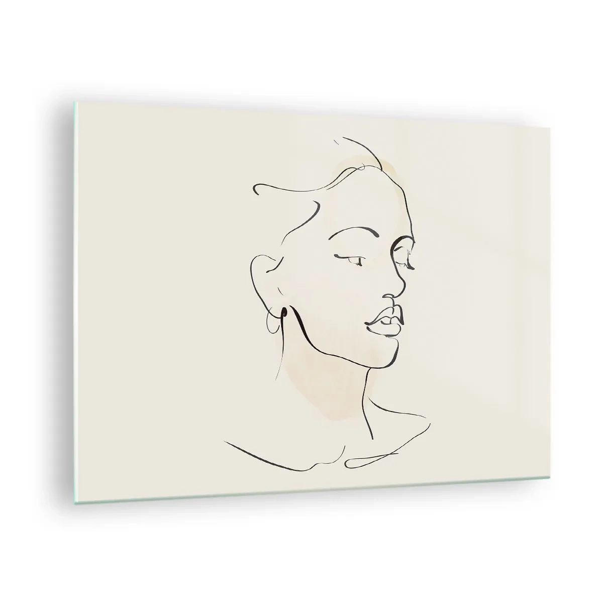 Obraz na szkle - Kobiecy portret linearny na jasnym tle z delikatnymi cieniami - 70x50cm - Pewną kreską - Nowoczesna dekoracja ścienna do salonu i sypialni ARTTOR