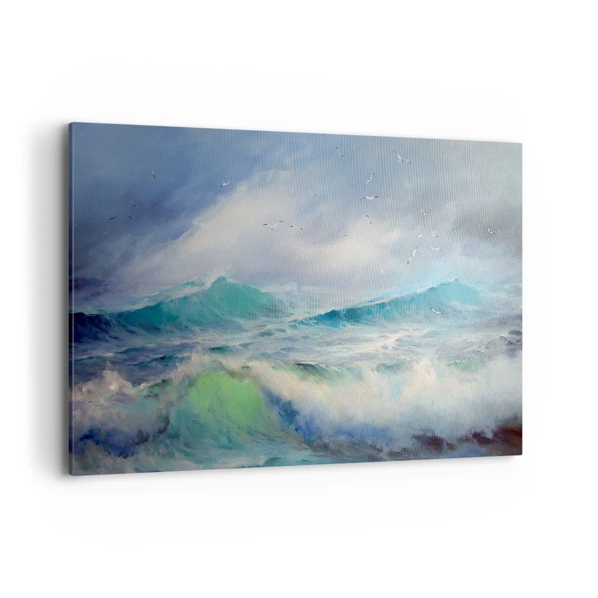 Obraz na płótnie - Wzburzone fale na oceanie - 100x70cm - "Wicher z tryumfem zawył…' - Nowoczesna dekoracja ścienna do salonu, kuchni i sypialni ARTTOR