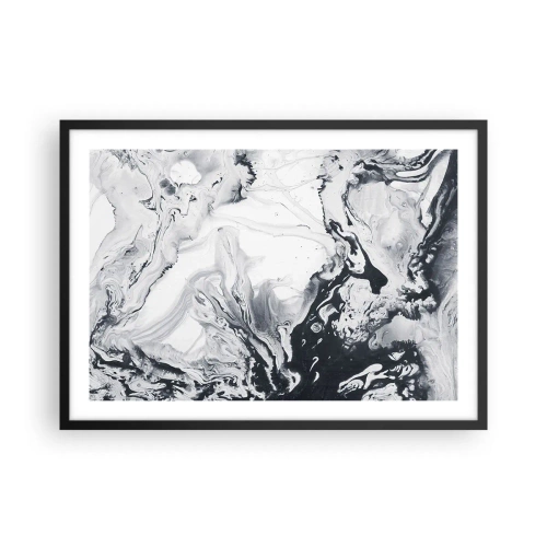 Plakat w czarnej ramie - Monochromatyczny abstrakcyjny wzór z efektem marmuru - 70x50cm - Wnętrze Ziemi - Nowoczesna dekoracja ścienna do salonu i sypialni ARTTOR
