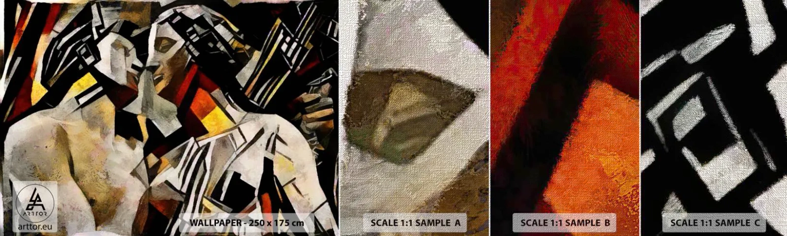 Fototapeta Próbka Premium Canvas - Posągowy pocałunek - Zakochana Para, Kubizm, Pocałunek - 100x30 cm