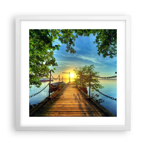 Plakat w białej ramie - Zachód nad wodą - 40x40 cm